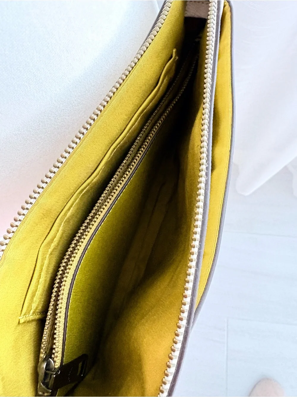 Coach Chalk Pebbled Leather Crossbody with Yellow-Trim Strap